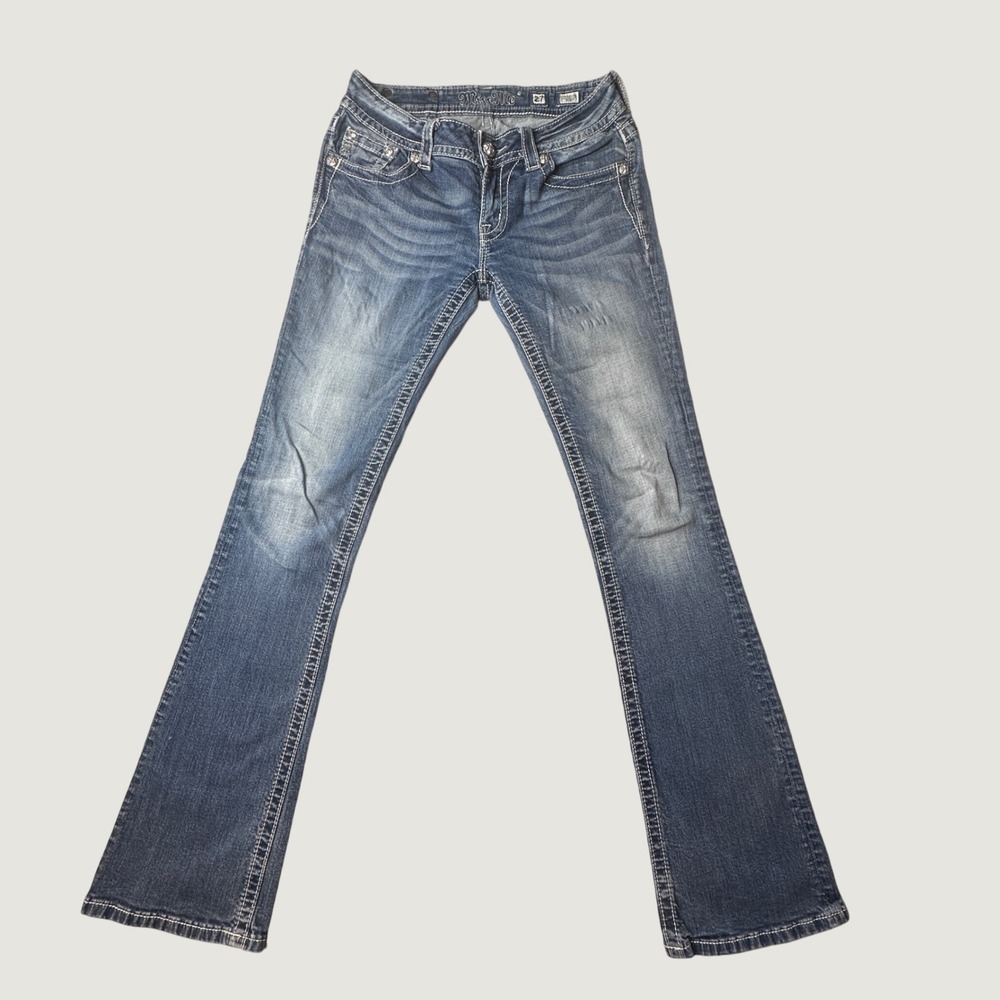 Miss Me Jeans Womens 27 Blue JP5910B Bootcut Rhinestone Flap Pocket Denim